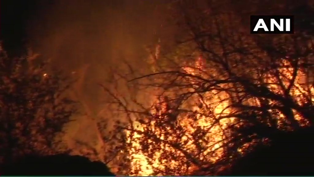 Rajouri: Fire broke out in Qila Darhal forest area. Fire officials and officials from Forest Protection Department present at the spot