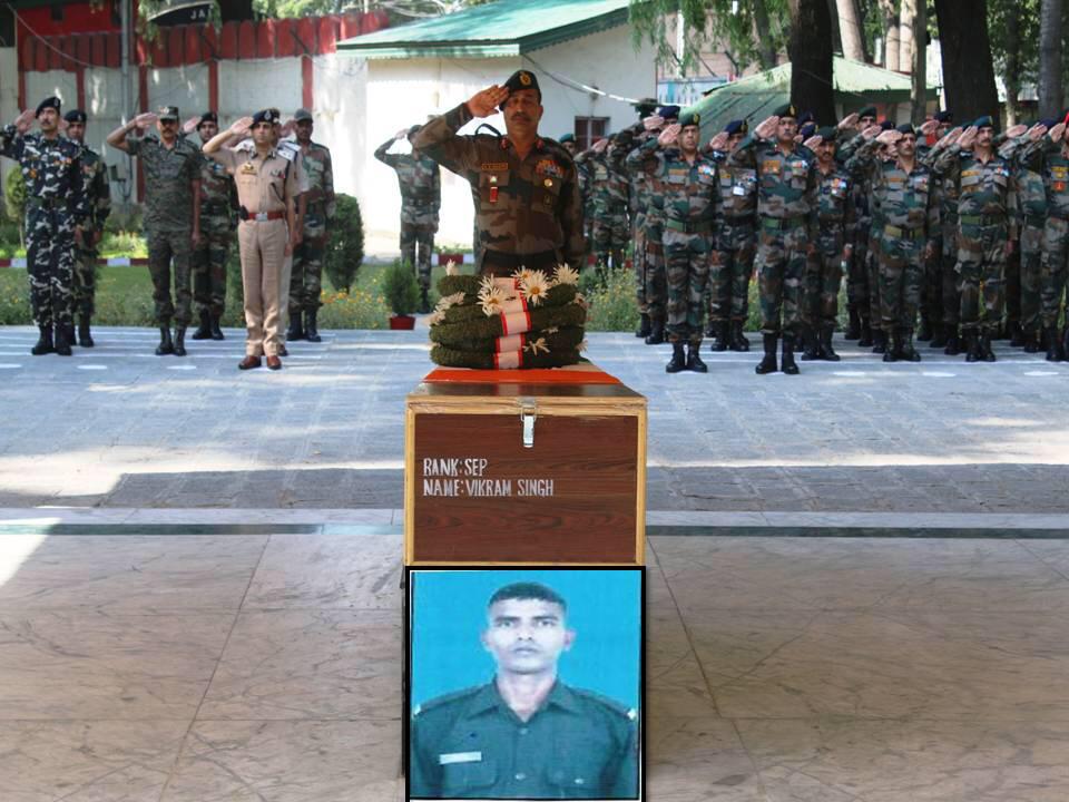 Srinagar: Indian Army pays tribute to Sepoy Vikram Singh, who lost his life during a militant attack on May 27 in Kakapore village of Pulwama