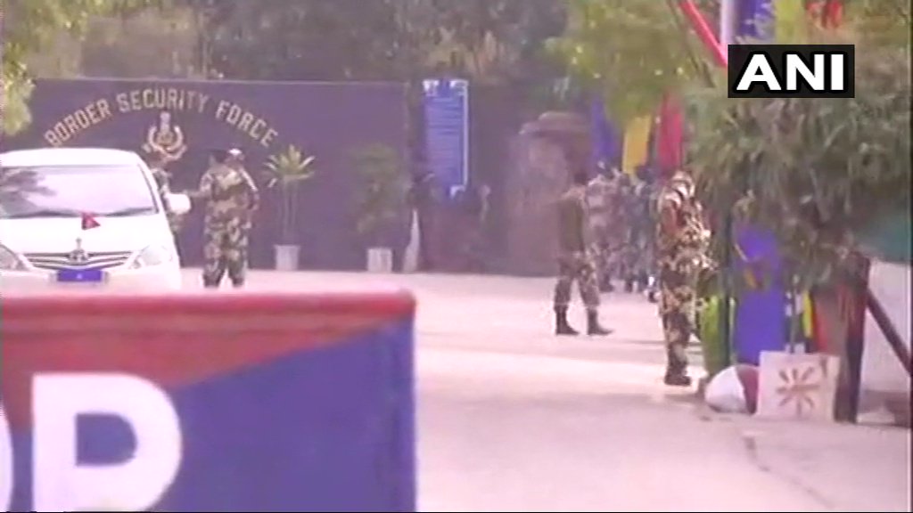 Jammu: Visuals from Indian rupees Pura sector of personnel arriving for a Sector Commander level meeting, which was asked for by Pakistan. Meeting is underway