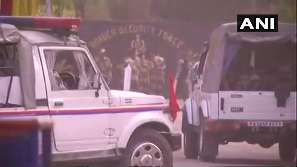 Jammu: Visuals from Indian rupees Pura sector of personnel arriving for a Sector Commander level meeting, which was asked for by Pakistan. Meeting is underway