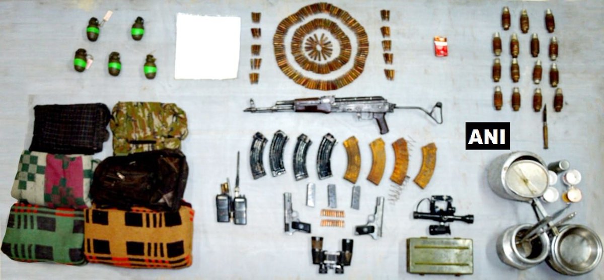Jammu And Kashmir: Rashtriya Rifles Battalion, busted a terrorist hideout and recovered a large cache of arms and ammunition from Bonzuri Forest area in Bandipora.   