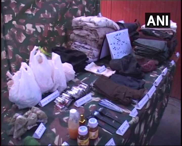 Kupwara: Visuals of large cache of arms and ammunition recovered after security forces foiled an infiltration bid in Keran Sector of Kupwara yesterday. Six militants were gunned down in the operation