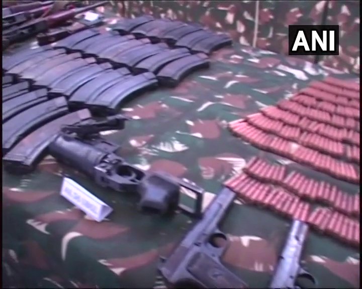 Kupwara: Visuals of large cache of arms and ammunition recovered after security forces foiled an infiltration bid in Keran Sector of Kupwara yesterday. Six militants were gunned down in the operation
