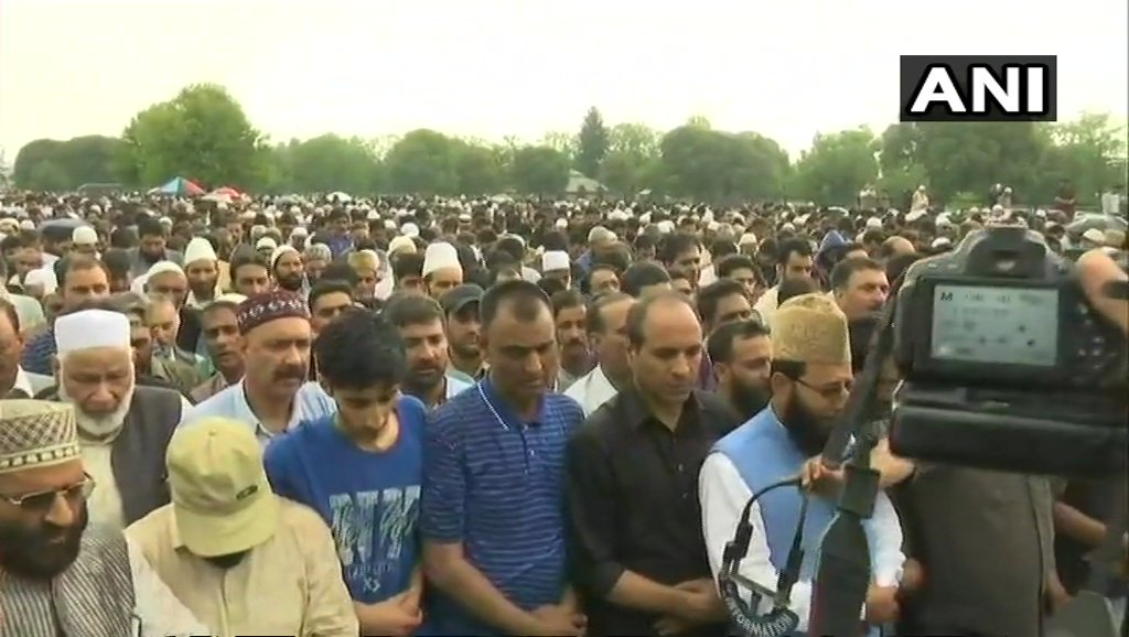 Jammu and Kashmir: Last rites ceremony of Rising Kashmir editor Shujaat Bhukhari, in Baramulla. He was shot dead by militants in Srinagar last night