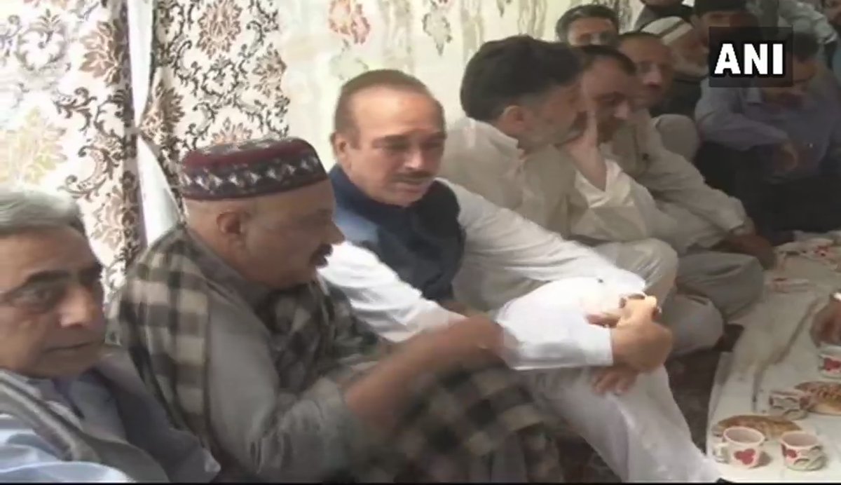 Baramulla: Congress leader Ghulam Nabi Azad met family of Rising Kashmir Editor Shujaat Bukhari who was shot dead by militants in Srinagar on June 14