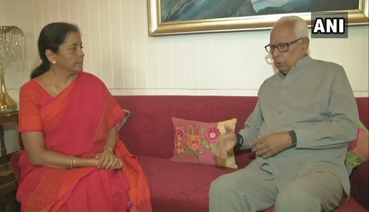 Indian Defence Minister Nirmala Sitharaman met Jammu And Kashmir Governor NN Vohra earlier today in Srinagar