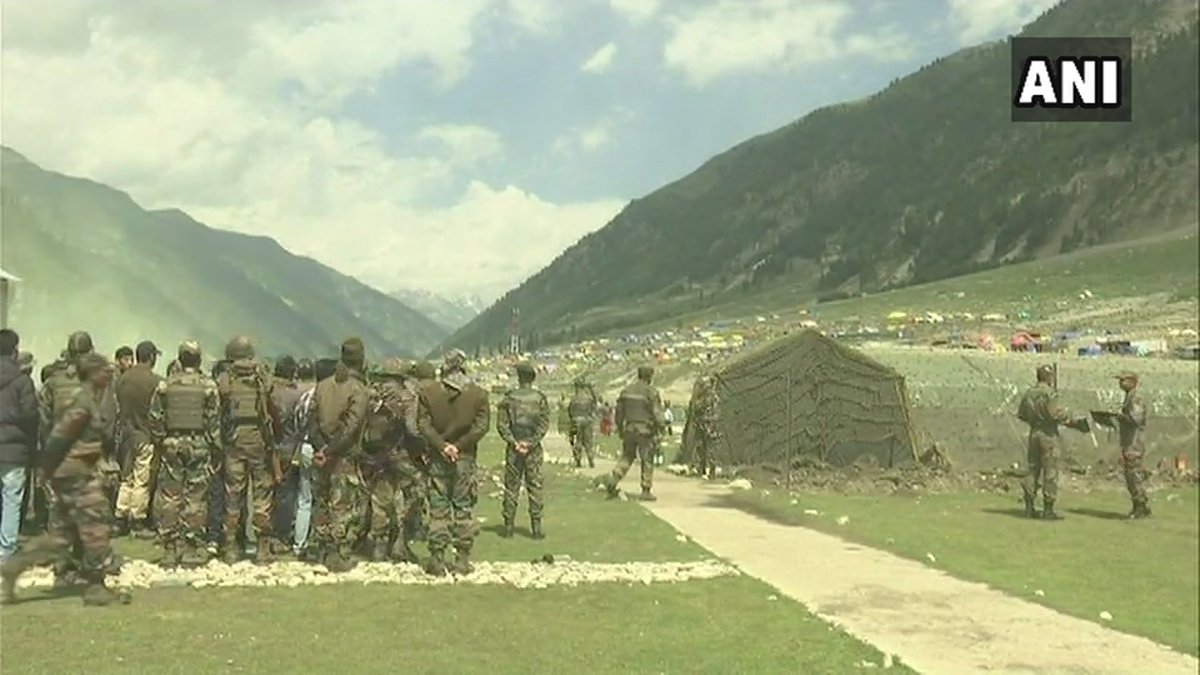 Baltal: Defence Minister Nirmala Sitharaman and Army chief General Bipin Rawat visited Baltal Base Camp to review security arrangements for Amarnath Yatra, earlier today