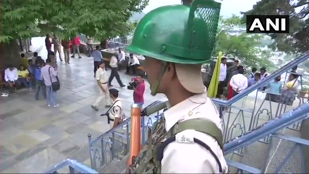 Jammu and Kashmir: Earlier visuals of security arrangements at Srinagar's Shankaracharya temple ahead of Amarnath Yatra   