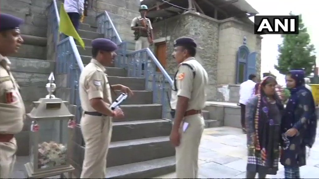 Jammu and Kashmir: Earlier visuals of security arrangements at Srinagar's Shankaracharya temple ahead of Amarnath Yatra   