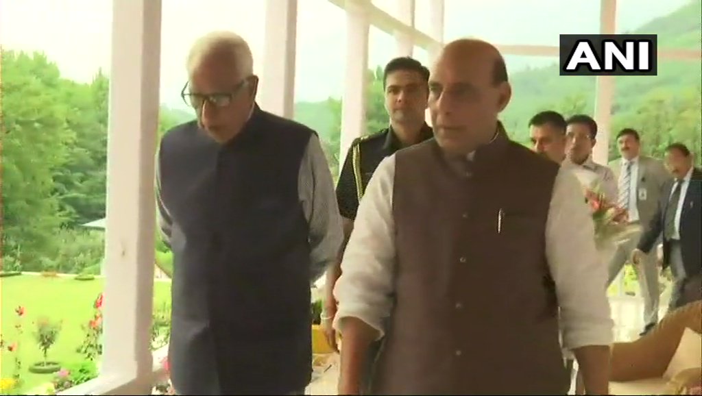 Home Minister Rajnath Singh meets Jammu And Kashmir Governor NN Vohra in Srinagar. He will visit Amarnath cave shrine tomorrow