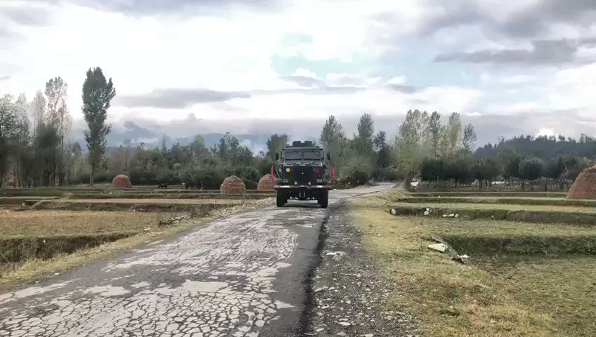 Bullet proof vehicle of Indian Army at Handwara in North Kashmir this morning when Hizbul militant Manan Wani was killed in an encounter by security forces. 