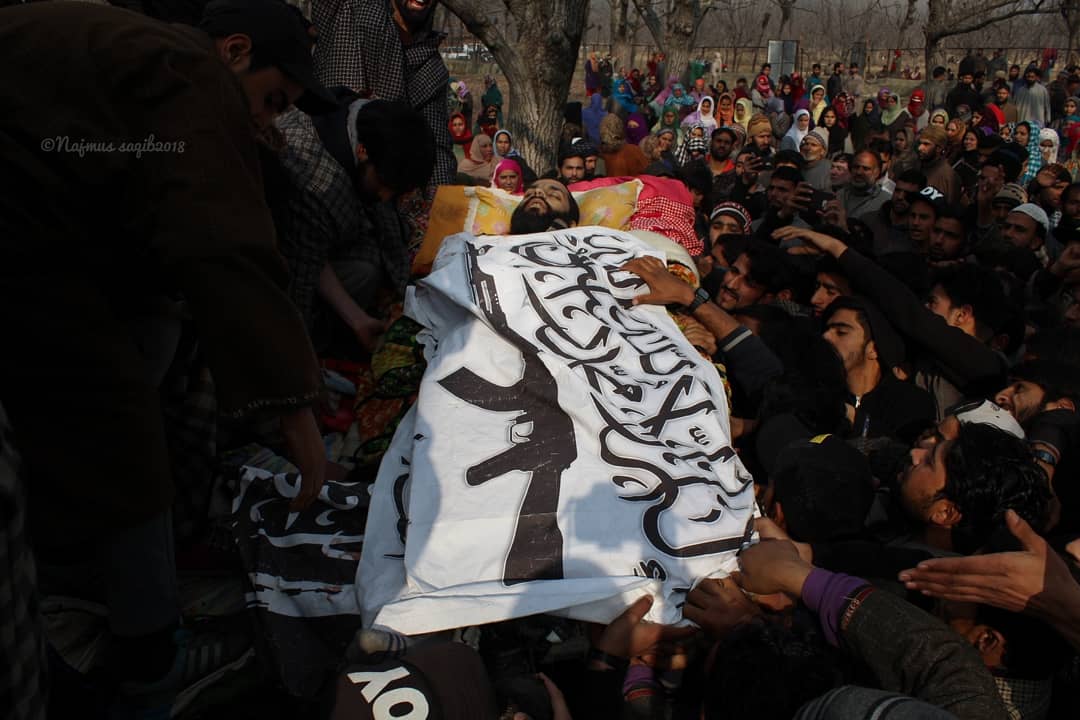 Photos from the funeral of six al-Qaeda linked Ansar Ghazwatul Hind militants killed by Indian forces in Kashmir. 