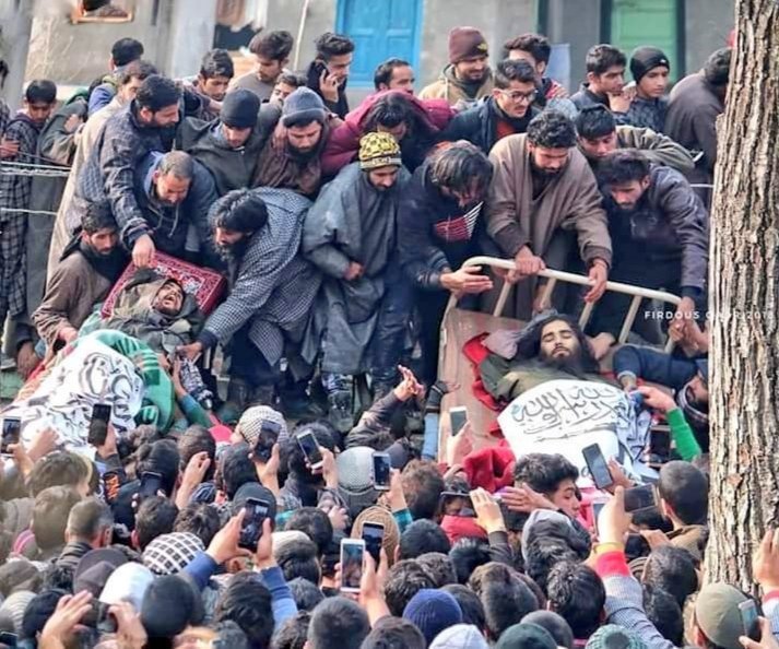 Photos from the funeral of six al-Qaeda linked Ansar Ghazwatul Hind militants killed by Indian forces in Kashmir. 