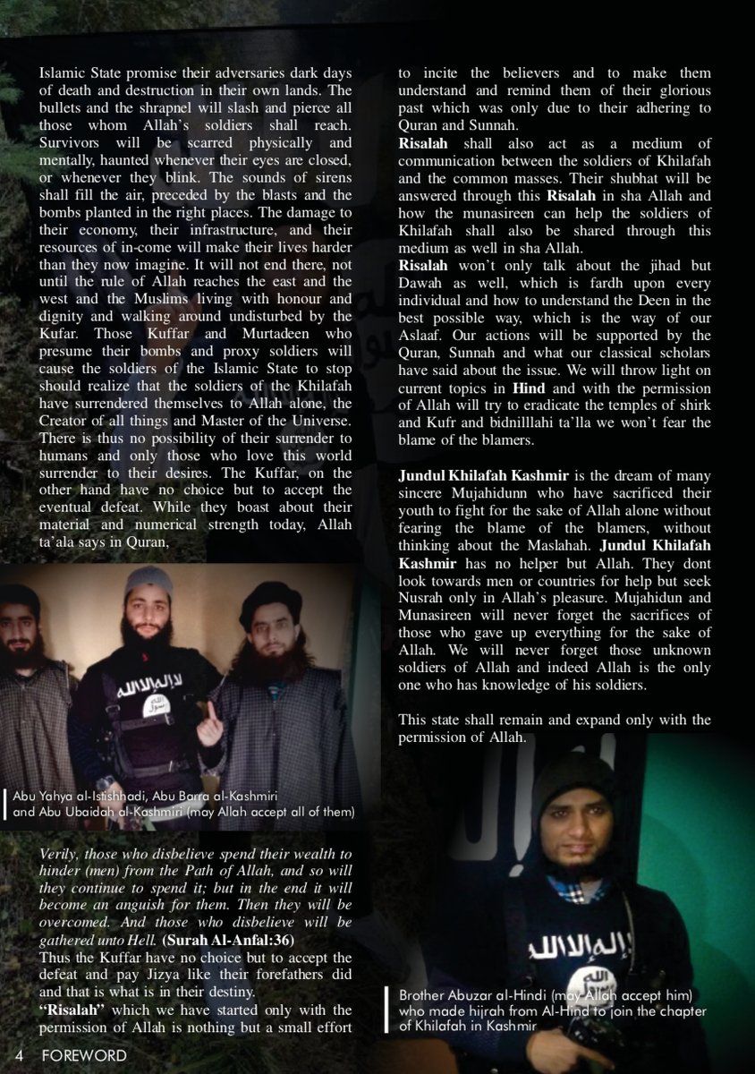 Another sign that Jihadi is Kashmir is gaining ground. The local IS affiliate, ISJK, launches a new English language magazine 'Al Risalah'.   