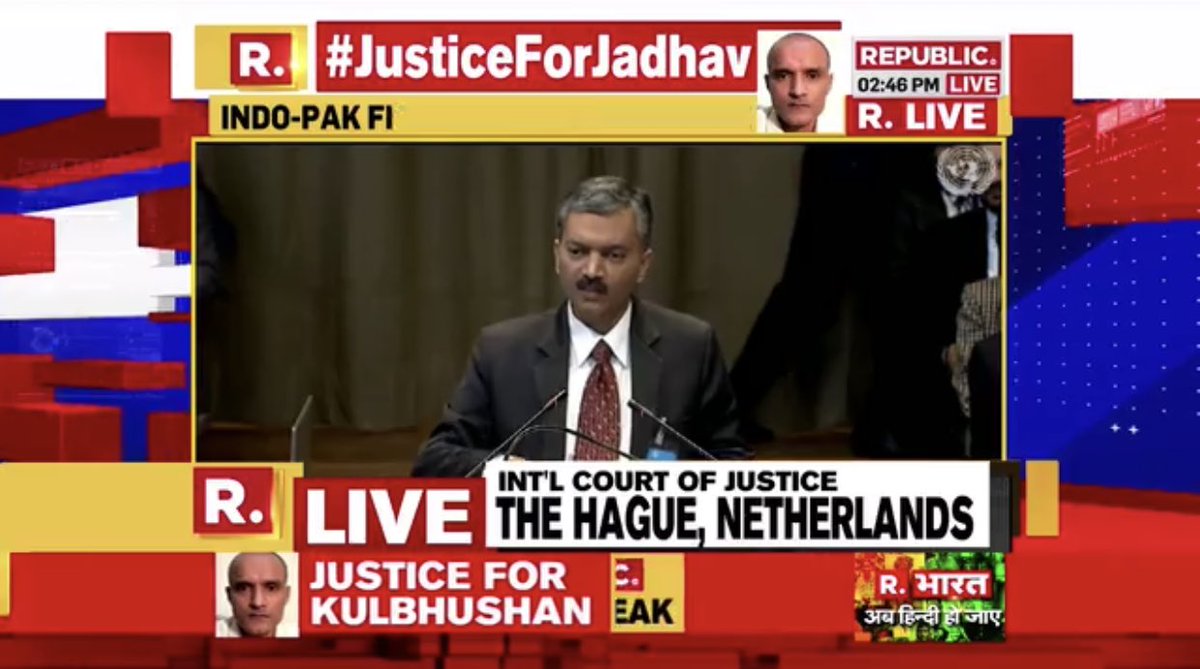 At The Hague, Mr. Deepak Mittal, Joint Secretary, PAI, MEA begins arguments from India. Mittal says, Pakistan military trial of Kulbhushan Jadhav is farcical and violation of Vienna Convention. India has narrated facts of case and Opaqueness of Pakistan's Military Court.   
