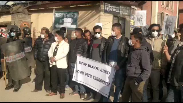 Massive protest organised outside Pakistan mission in Kathmandu, Nepal by locals against Pakistan sponsored terrorism. People organise silent protest paying tribute to 40 CRPF dead who died in a terror attack at Pulwama in Kashmir.   