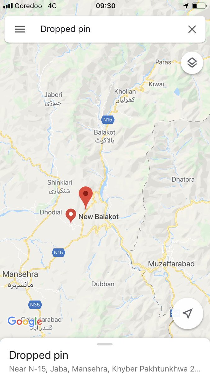Colleagues at BBC Urdu have been told the location of the attack is in a forest area called Jabba, not far from New Balakot. despite Pak military (and Indian sources) saying strike was in Pak Administered Kashmir it seems from the map to be just inside KP province   