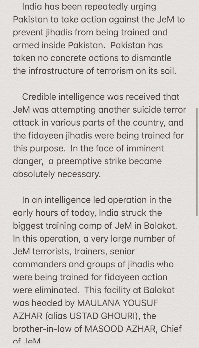 Full text of the Indian Foreign Secretary's statement in India's air strikes in Balakot (Pakistan, not Pakistan controlled Kashmir).