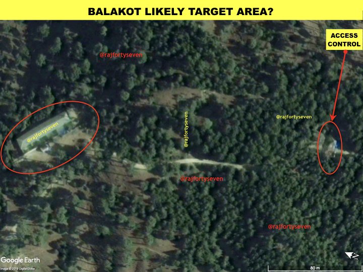 Possible target on Indian strikes identified atop of hill Jabba Top: Large JEM training facility with 45mX30m main barrack+many hidden barracks under dense foliage