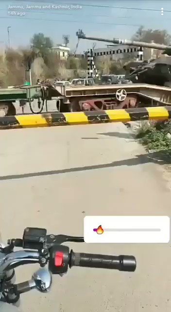 This video from Jammu Kashmir from 14 hours ago, downloaded from the Snapchat of someone based in that area, shows Indian Army tanks being moved railway.   