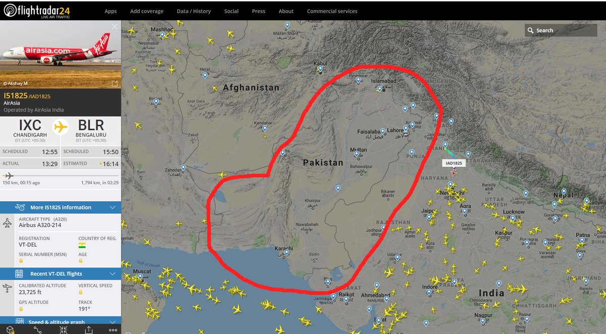Closed Airspace over Pakistan and India   