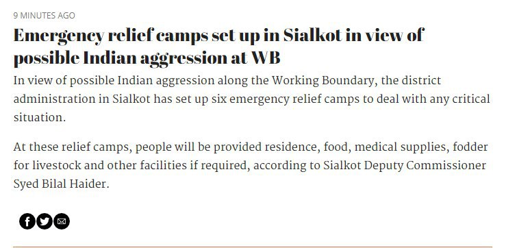 Emergency relief camps set up in Sialkot, Pakistan in view of possible attack along the Working Boundary   