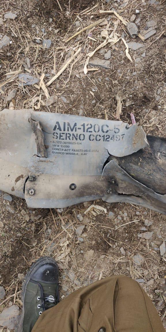Wreckage of AMRAAM missile recovered on the Indian side of the LoC.
