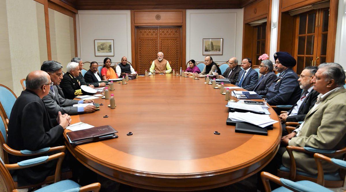 High level security review meeting chaired by PM @narendramodi. Along with NSA Ajit Doval, 3 Service Chiefs, FM @arunjaitley, RM @nsitharaman, HM @rajnathsingh and EAM @SushmaSwaraj   