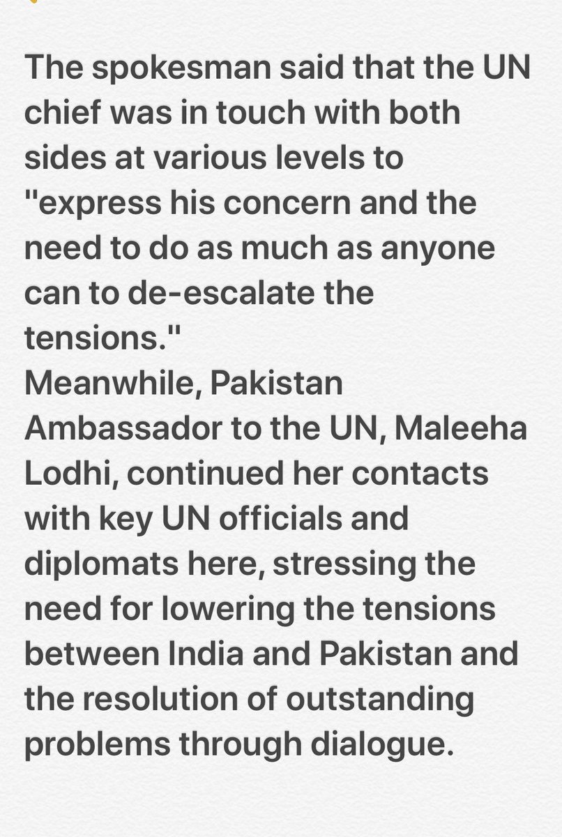 UN Secretary General again called on India and Pakistan to de-escalate