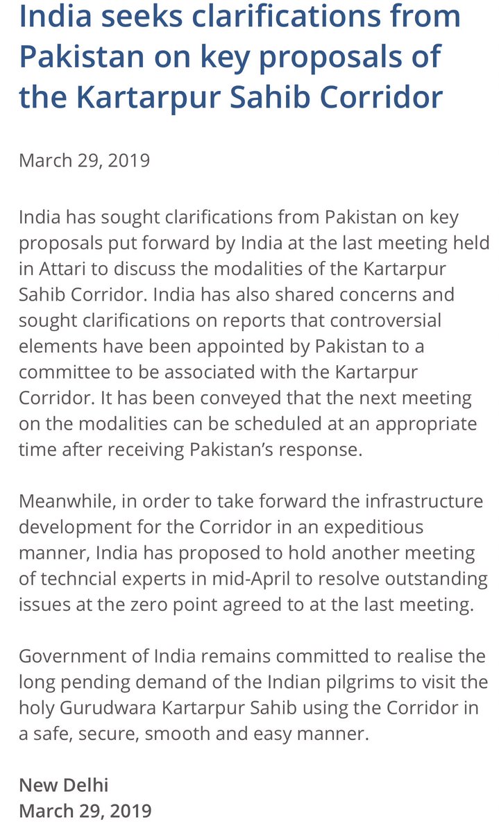India today called in Deputy High Commissioner of Pakistan High Commission and sought clarification on key proposals on Kartarpur corridor. Govt has objected to Hafiz Saeed's key aide Gopal Singh Chawla's involvement in Kartarpur Corridor project from Pakistan.   