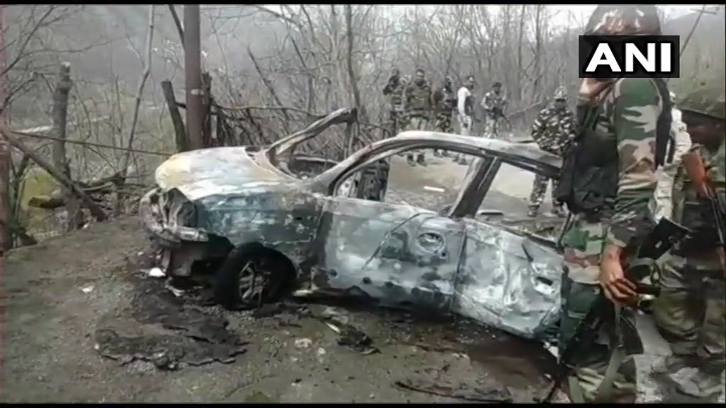 J&K: More visuals from Banihal, Ramban where an explosion occurred in a car. CRPF sources say 'prima facie blast in the car seems to be a cylinder explosion, CRPF convoy was at a significant distance from explosion site, does not appear to be an attack. Investigations on.'   