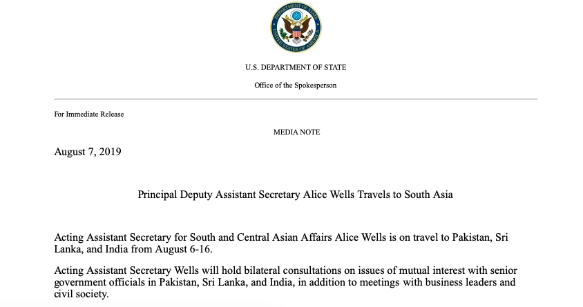 This note from @StateDept diplomatically avoids mentioning Kashmir