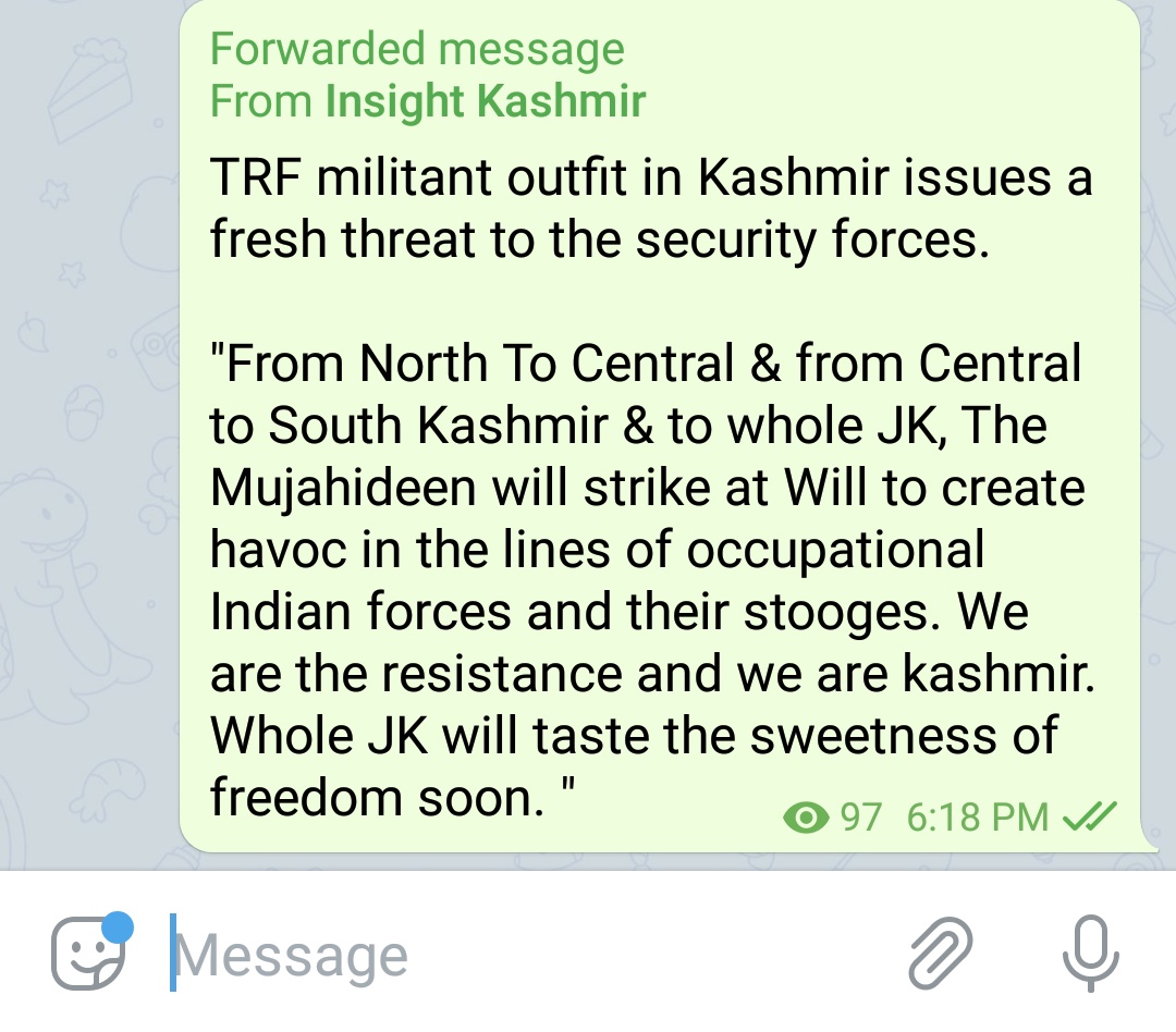 The Resistance Front (TRF) issued new threat to Indian security forces. 