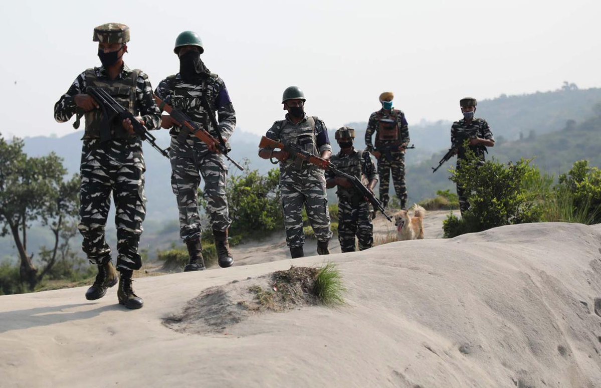 Paramilitary CRPF personnel patrol the Jammu-Srinagar Highway ahead of annual Amarnath yatra. Photos: Mir Imran/GK