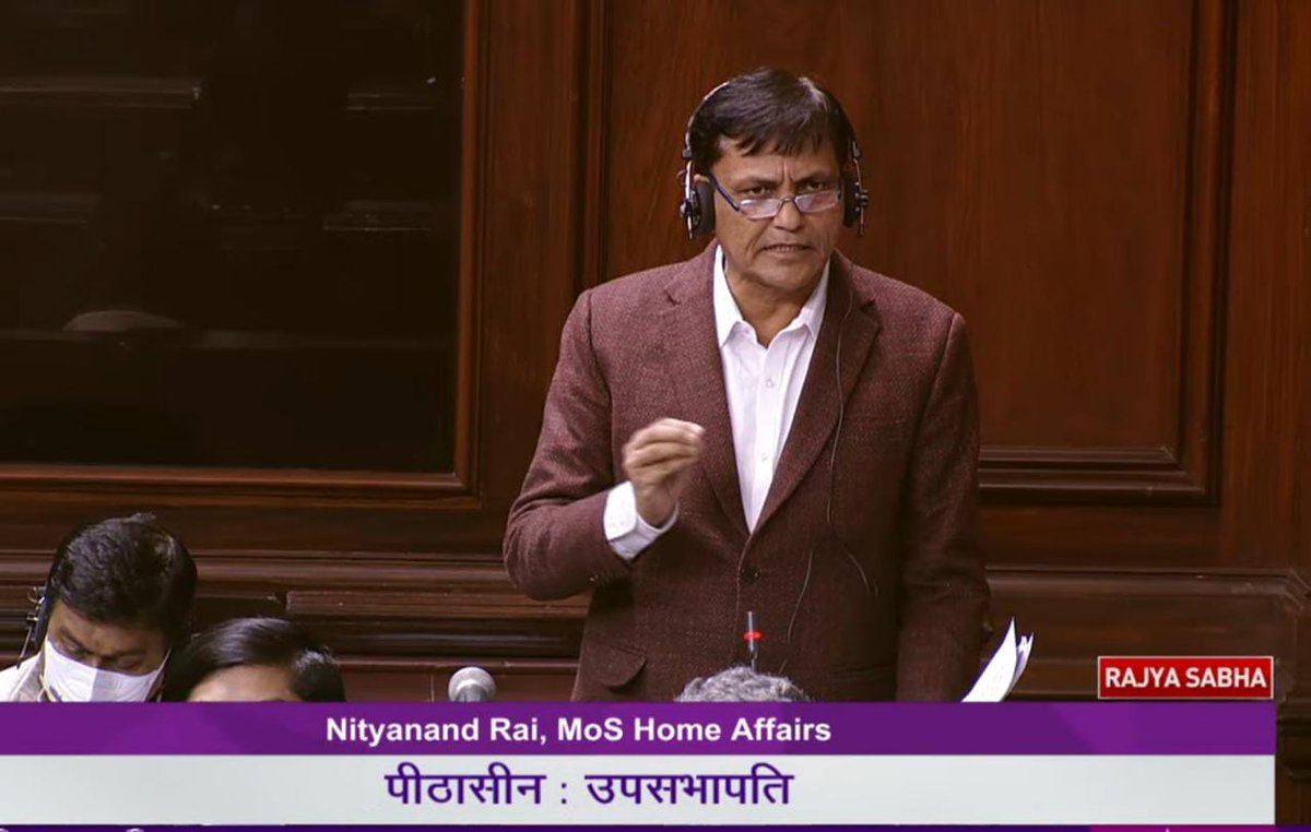 MoS for Home Affairs @nityanandraibjp in Rajya Sabha says, 439 militants killed in J&K till Jan 26 after repeal of Article 370. He says 541 terror incidents took place after repeal of Article 370