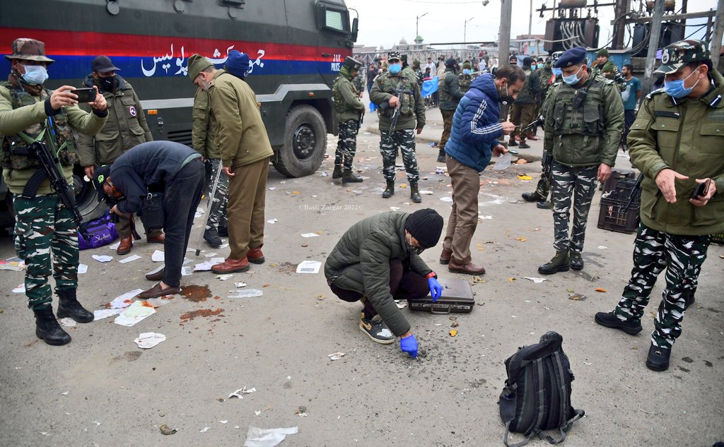 One civilian killed and nearly two dozen wounded after a grenade explodes in a busy market in Srinagar