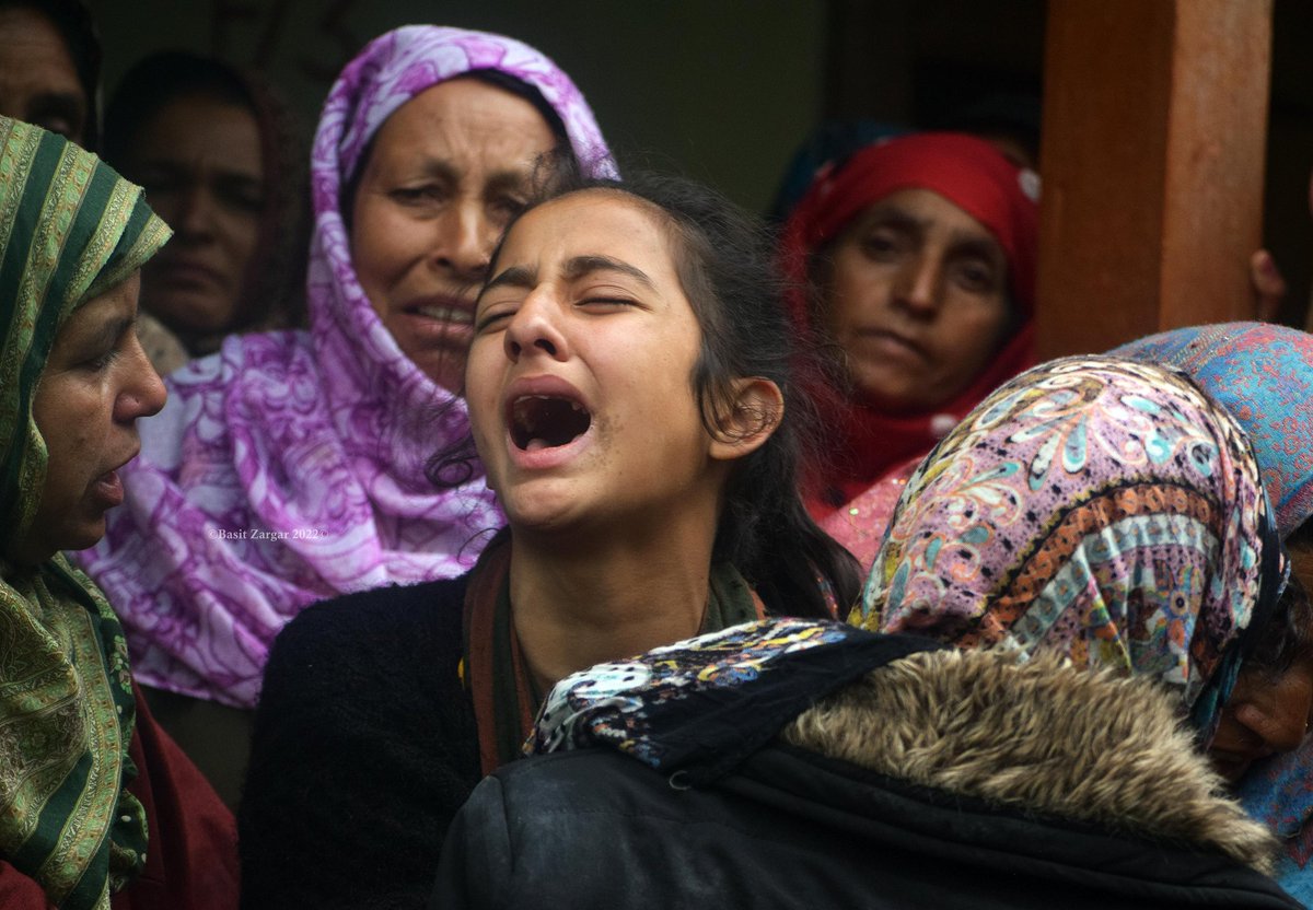 Amid sobs and tears, hundreds of people attended the last rites of Satish Singh, a Rajput who was killed by suspected militants outside his home in Kulgam