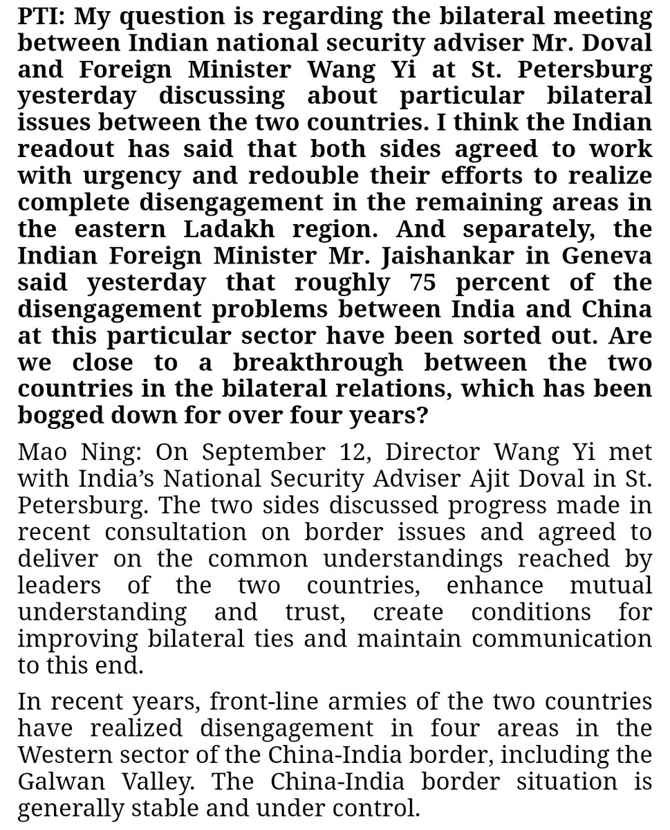 Chinese foreign ministry says Front-line armies of India, China have realized disengagement in four areas in the Western sector of the China-India border, including the Galwan Valley