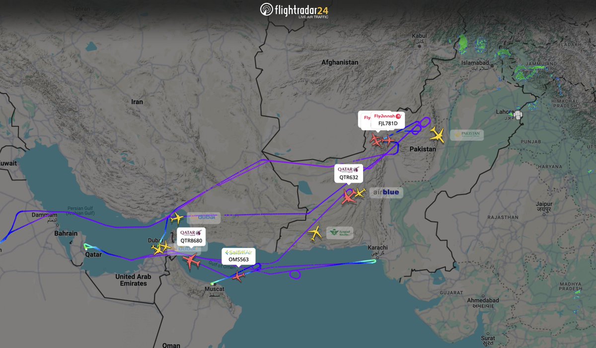 Flights bound for Karachi, Islamabad, and Lahore currently holding or returning to origin