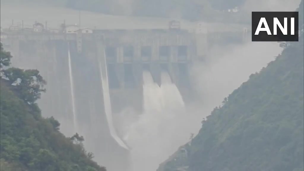 Two gates at the Baglihar Hydroelectric Power Project Dam built on the Chenab River in Ramban have been opened