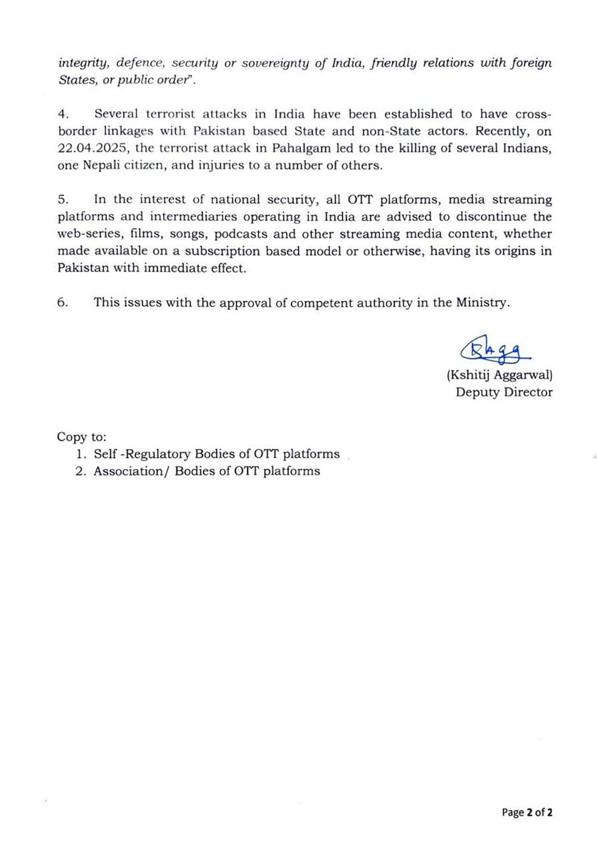 Indian govt issues advisory for media over carrying content having its origins in Pakistan