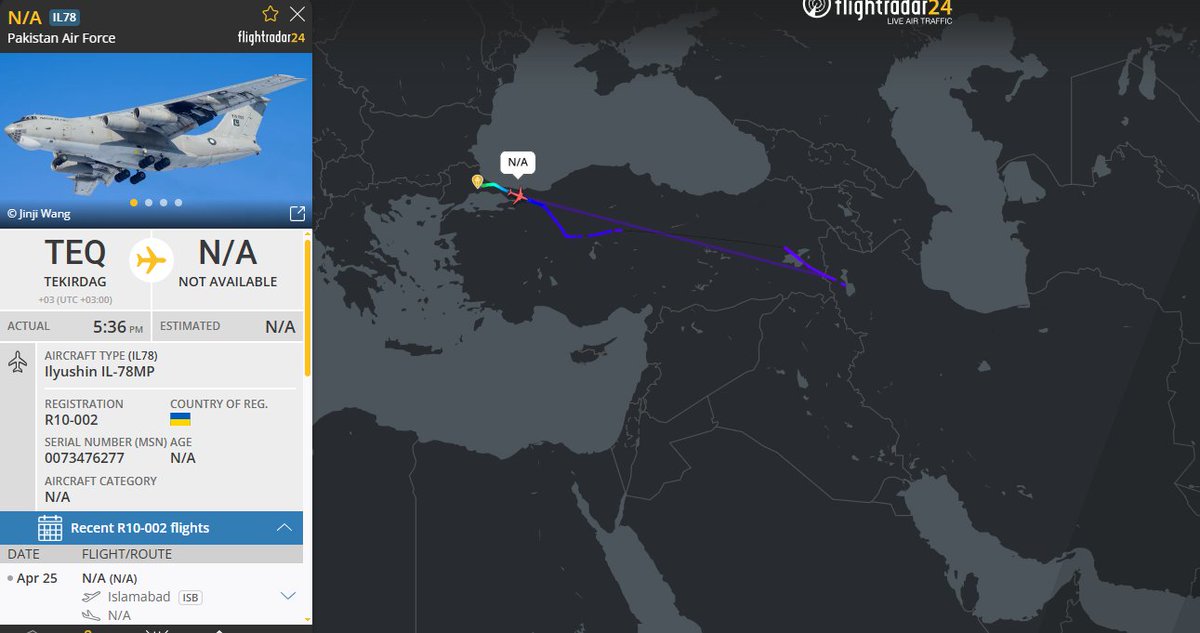 Pakistan AF heavylifter arrived in Tekirdag airport near Istanbul today, departed back several hours later. Airport is home to Baykar armed drones maker R10-002